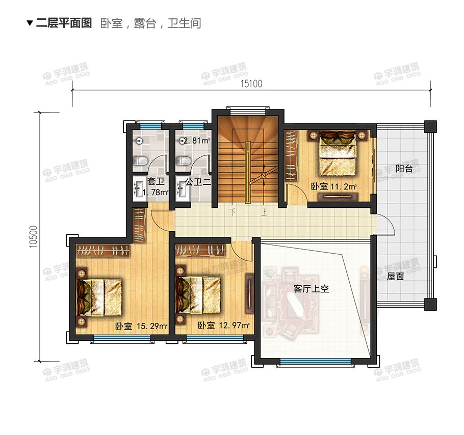 15X10米帶復(fù)式客廳英式農(nóng)村小別墅圖紙