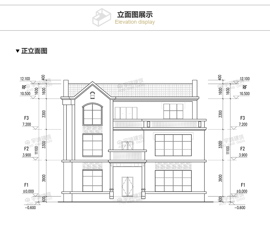 15x17米英式帶玄關農村別墅設計圖紙