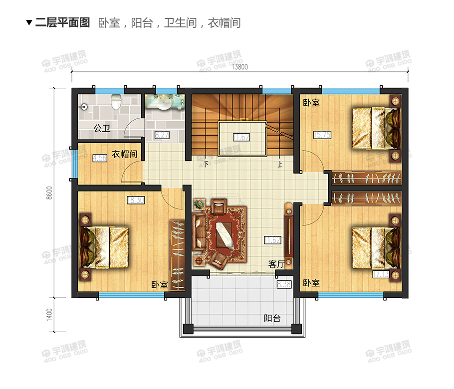 125平大氣帶堂屋農村房屋設計圖紙