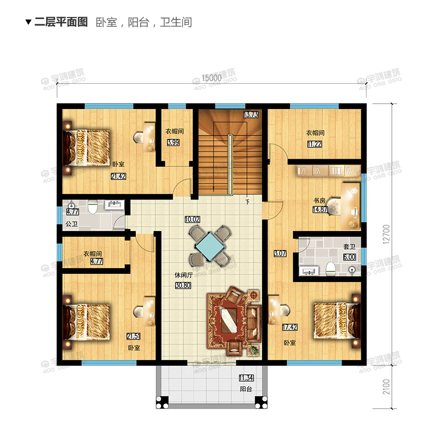 15x15米帶辦公室鄉村別墅設計圖紙