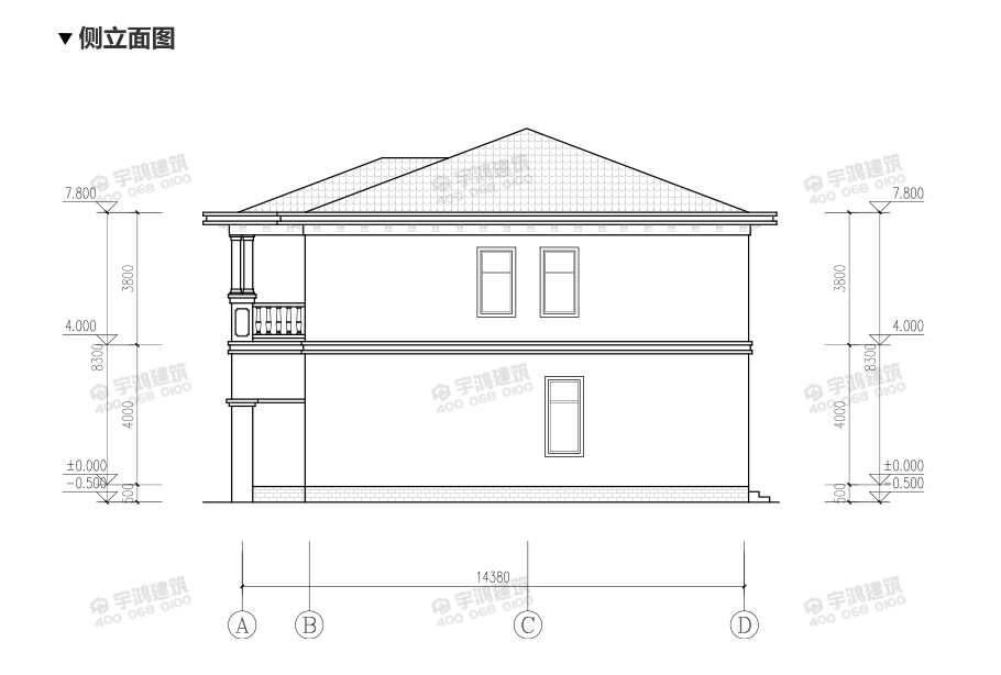 15x15米帶辦公室鄉村別墅設計圖紙