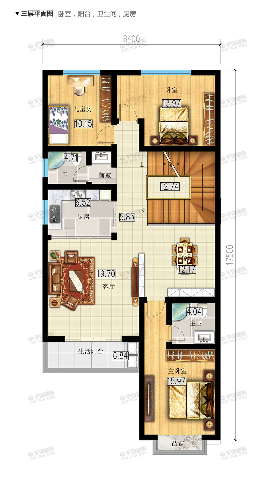 120平米四層帶庭院農村別墅設計圖